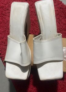 White Platform Heel Mules