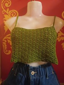 Chic Green Crochet Crop Top