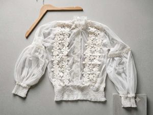 Sheer White Lace Floral Blouse