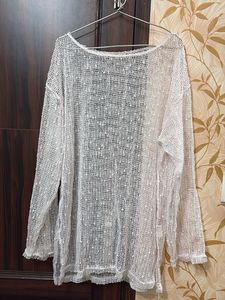 Sheer White Mesh Long Sleeve Top