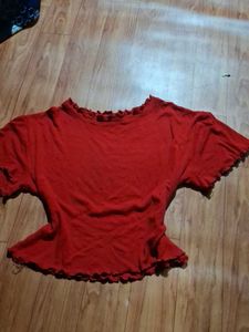 Cute Red Lettuce Trim Top