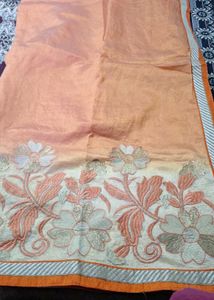 Beautiful orange cotton embroidery saree