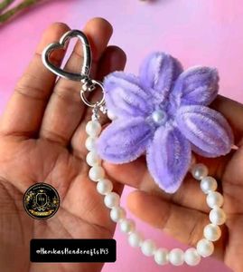 Handmade Flower Keychain with Pearl Strap