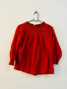 Chic Red Smocked Neck Top