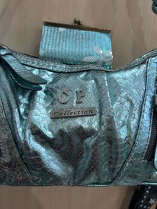 COMBO Teal Shoulder Bag+Sequin Clutch+Charm