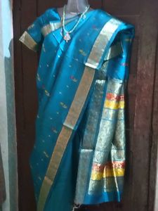 GentlyUsed TealBlue DharmavarmPattuSaree+Meen