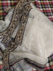 Elegant Cream duppata with purple Border