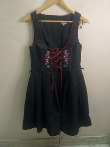 Black Embroidered Pinafore Dress
