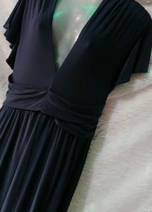 Elegant Navy Blue Flutter Sleeve Maxi Dress