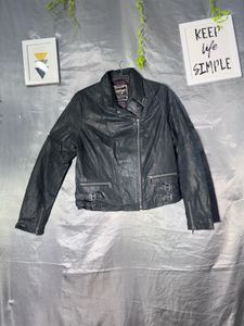 vintage Classic Black Leather Biker Jacket