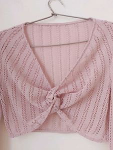 Pink Knit Cropped Cardigan