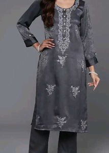 Elegant gray Kurta Set with Dupatta