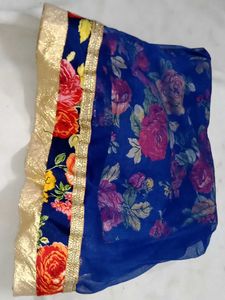 Blue Floral Print Skirt