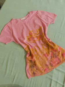 Pink Floral Print Short Sleeve Top