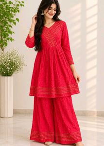 Elegant Red Kurta Set with Sharara
