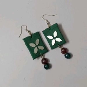 Green Floral Drop Earrings