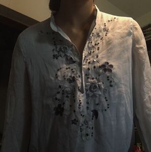 Embroidered Light Blue Tunic Top