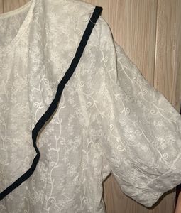 Korean White Embroidered Puff Sleeve Blouse