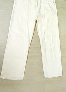 Cream Wide Leg Jeans