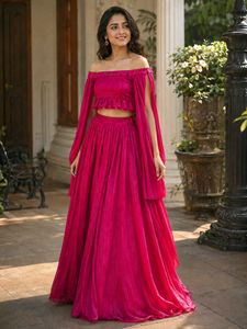 Elegant Pink Pleated Ethnic Skirt