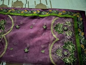 Purple Floral Embellished Saree
