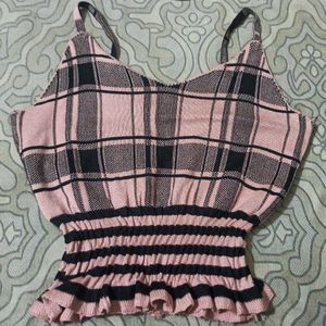 Chic Pink & Black Plaid Crop Top