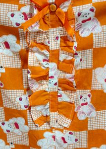 Cute Orange Bear Print Jumpsuit