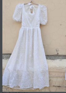 Elegant White Puff Sleeve Dress