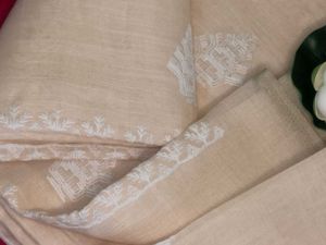 Elegant Beige Saree with White Embroidery