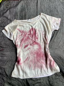 y2k wolf print with stone offshoulder tee