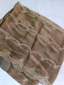 Elegant Embroidered Brown Saree