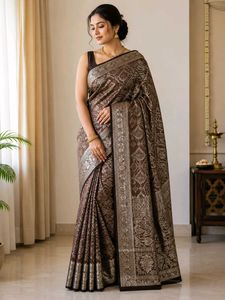 Elegant Brown &amp; Silvernew silk  Saree