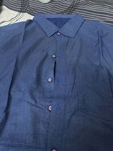 Men's Blue Textured Short Sleeve Shirt