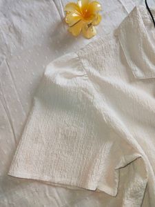 Chic White Textured Puff Sleeve Top