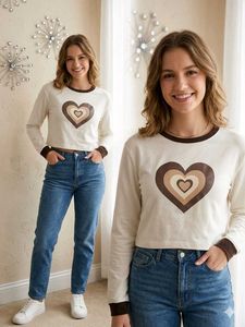 Cute Heart Graphic Cropped Long Sleeve Top
