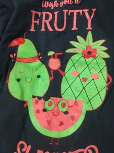Cute Fruit Print Top &amp; Denim Shorts Set