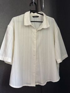 Chic Off-White Textured Button-Up Shirt