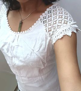 linen white lace Sleeve coquette oversized Top