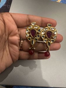 Elegant Kundan & Ruby Drop Earrings