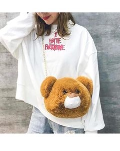 Cute Pink Teddy Bear Faux Fur Crossbody Bag
