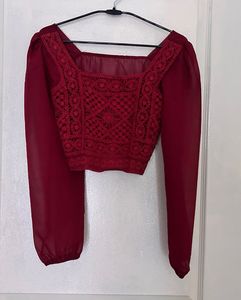 Burgundy Square Neck Cropped Top