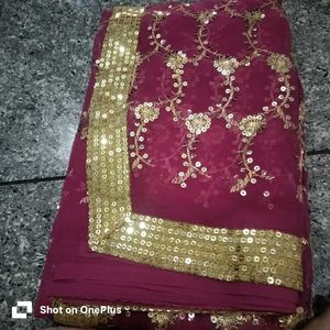 beautiful saree with blowse golden sequence
