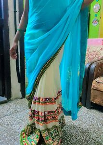 Heavy Embroidery N Mirror Work Saree