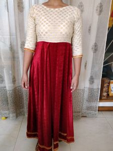 Handloom Chanderi &amp; Velvet Anarkali Dress