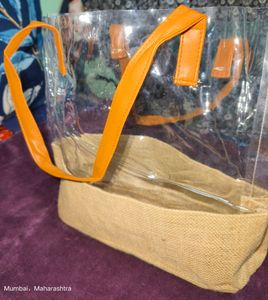Trendy Clear Jute Tote Bag