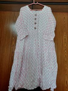 Soft cotton white and pink midi dress