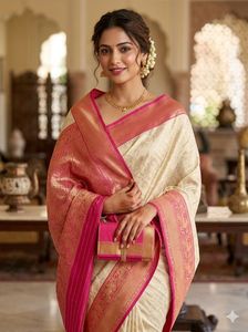 new Elegant Cream Silk Saree with blouse piece