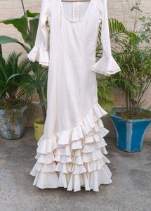Cream Ruffled Maxi Dress