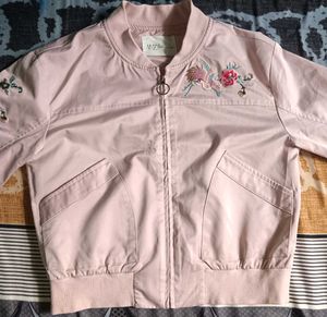 Pink Embroidered Bomber Jacket