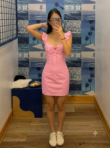 y2k Cute Pink Ruffle Strap Mini Dress